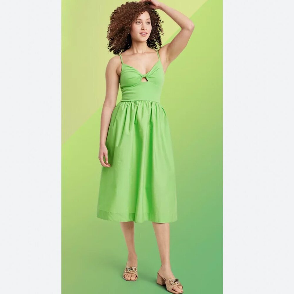 A NEW DAY Women Large Chic‎ Sweetheart Neon Green Ballet Knit Midi Sundress